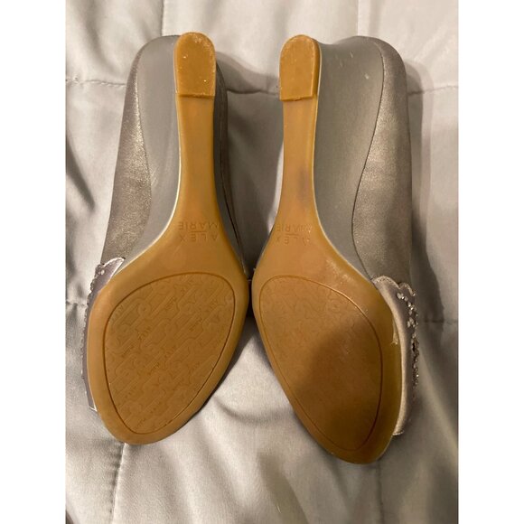 Alex Marie Silver Peep-Toe Wedge Shoes With Rhinestones 6.5M - Picture 6 of 8